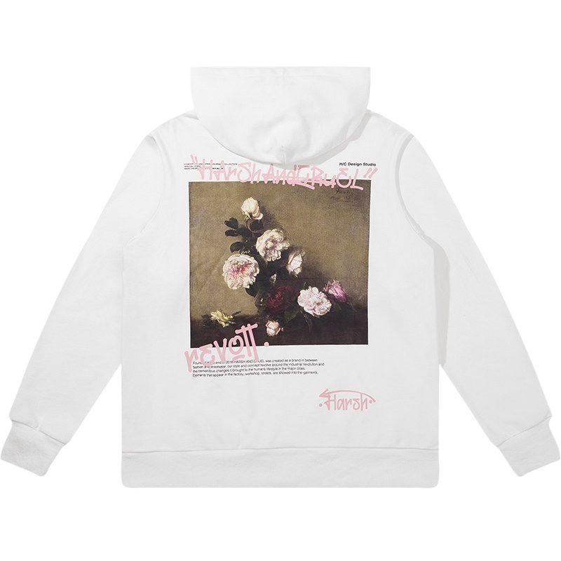 

Harsh and Cruel Street Graffiti Floral Oil Painting Retro Street Loose Hooded Sweatshirt White S