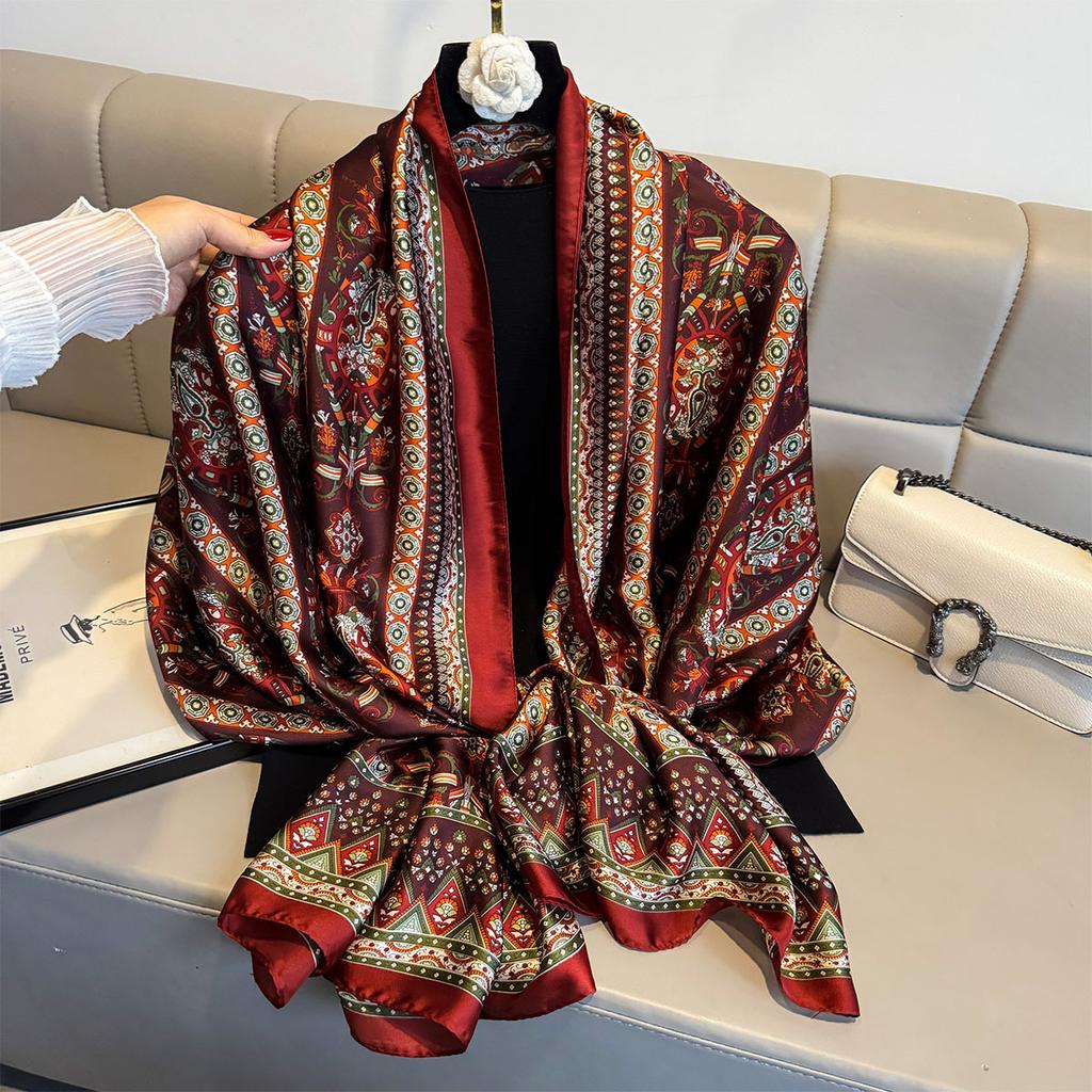 New Summer Simulation Silk Women's Long Scarf Air Conditioner Shawl Fashionable Versatile Travel Photo Sun Protection Beach Towel