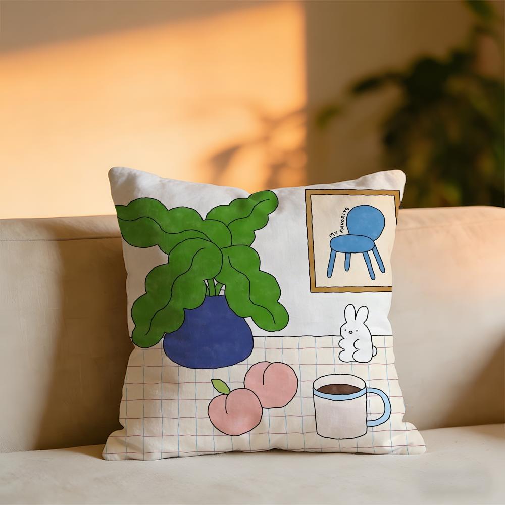 Heartwarming Illustrations By Japanese Artist Hakowasa Cushion Cover Cozy Velvet Throw PillowSoft Warm Cushion For Sofa Bed
