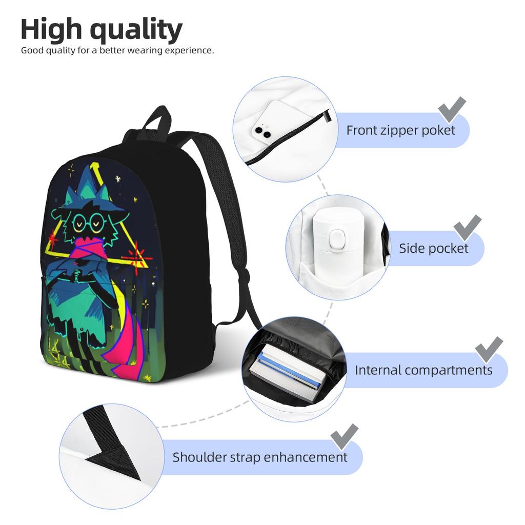 Deltarunes Ralsei Fashion Backpack Outdoor Student Business Role-Playing Daypack for Men Women College Canvas Bags