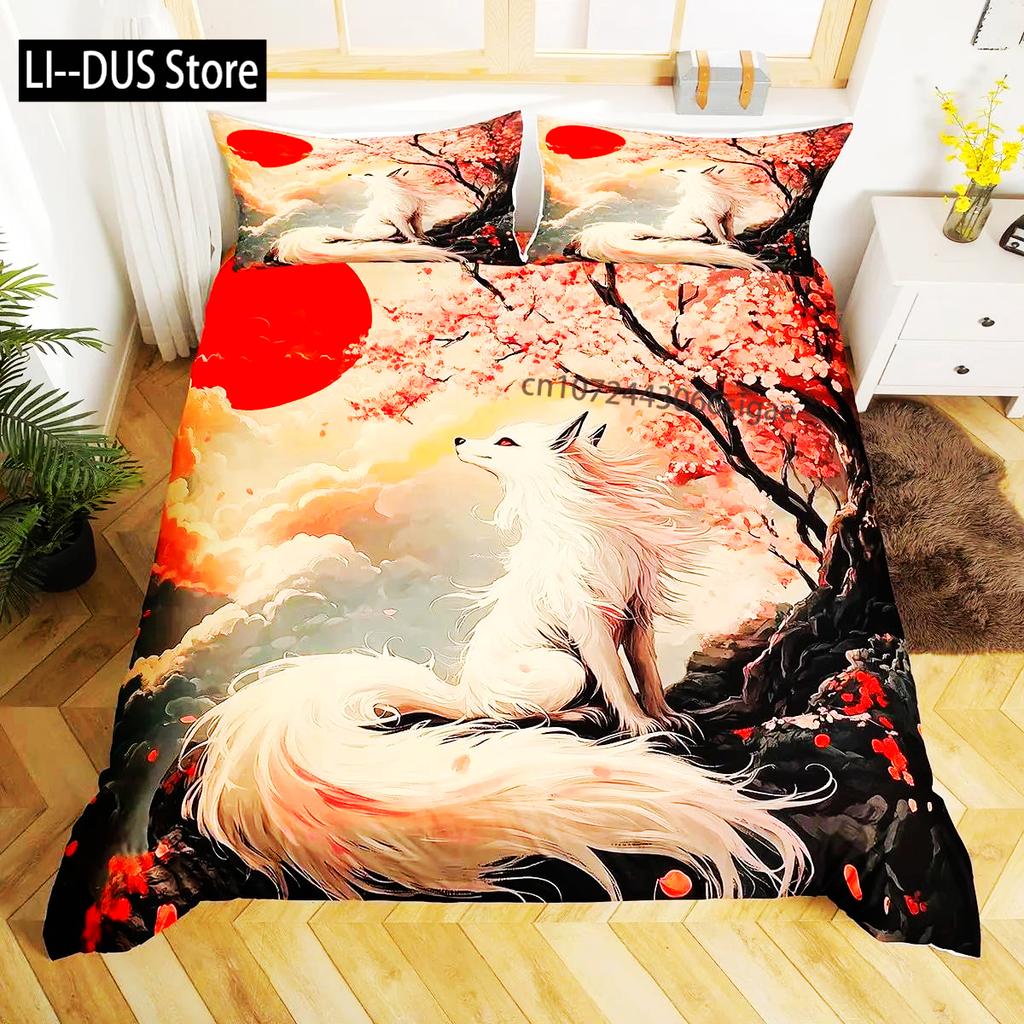 Japanese Landscape Duvet Cover Set For Teens Adults Queen Quilt Covers Lightweight Down 2 Pillowcases 1 Duvet Cover No Comforter