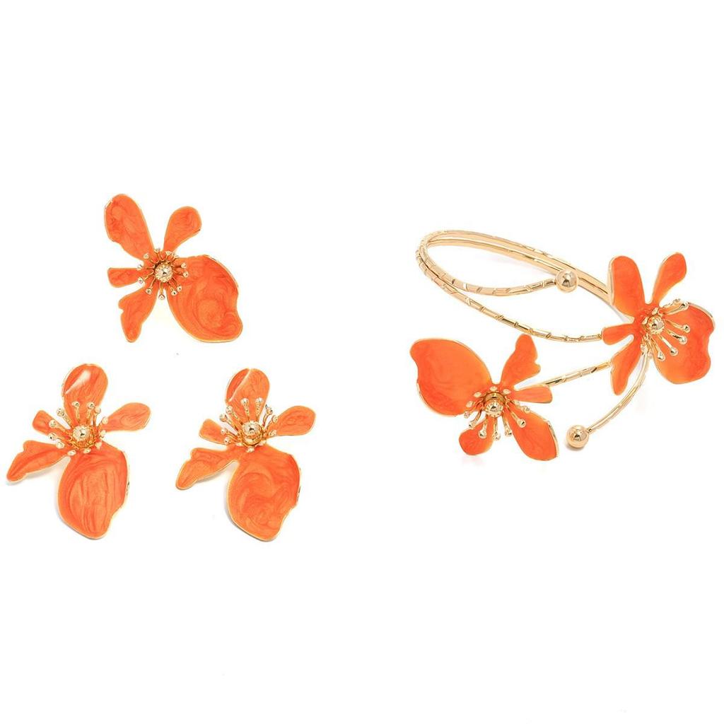 European & American Multilayer Leaf Drip Oil Jewelry Set: Necklace, Earrings, Bracelet & Ring