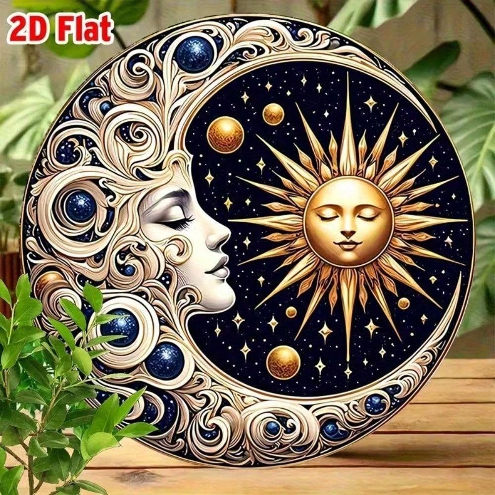 Arte de Pared de Metal Espacio Luna Sol 8x8 Pulgadas Vintage Astronomía Decoración del Hogar