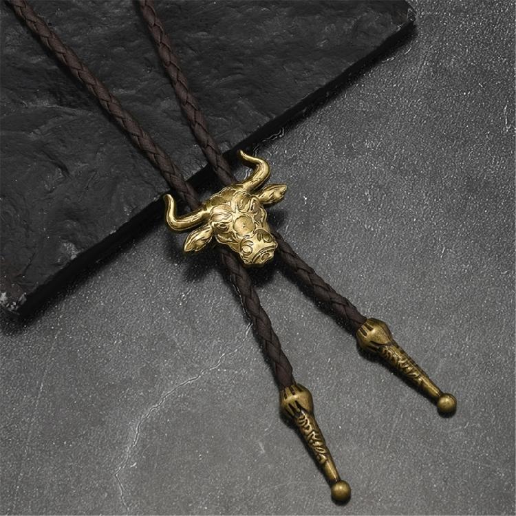 Trendy PU Leather Necktie With Bold Bull Head Design Alloy Necktie Soft Practical Unisex Gift For Birthdays Holidays