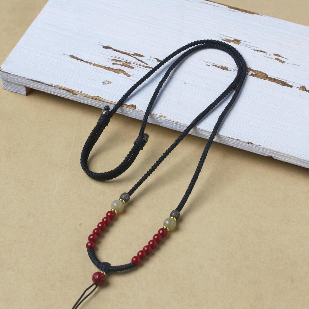 925 Sterling Silver Cinnabar Agate & Hetian Jade Handmade Pendant Necklace