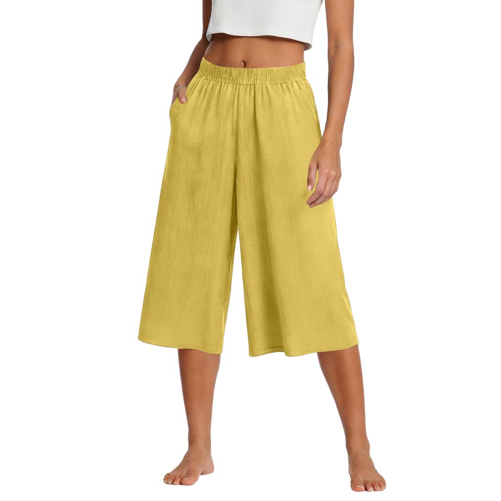 Womens Baggy Wide Leg Pants Summer High Waisted Palazzo Pants Beach Vacation Casual Trousers With Pockets