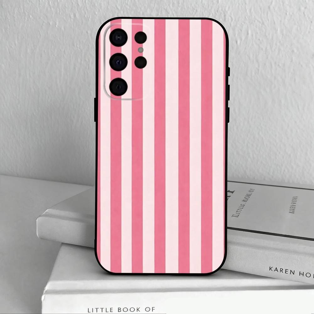 S-Striped Color-Blocking Art P-Pattern  Phone Case For Samsung S25,24,23,22,30,21,10,9,Ultra,Plus,Lite,FE,4,5 G Soft Black Case