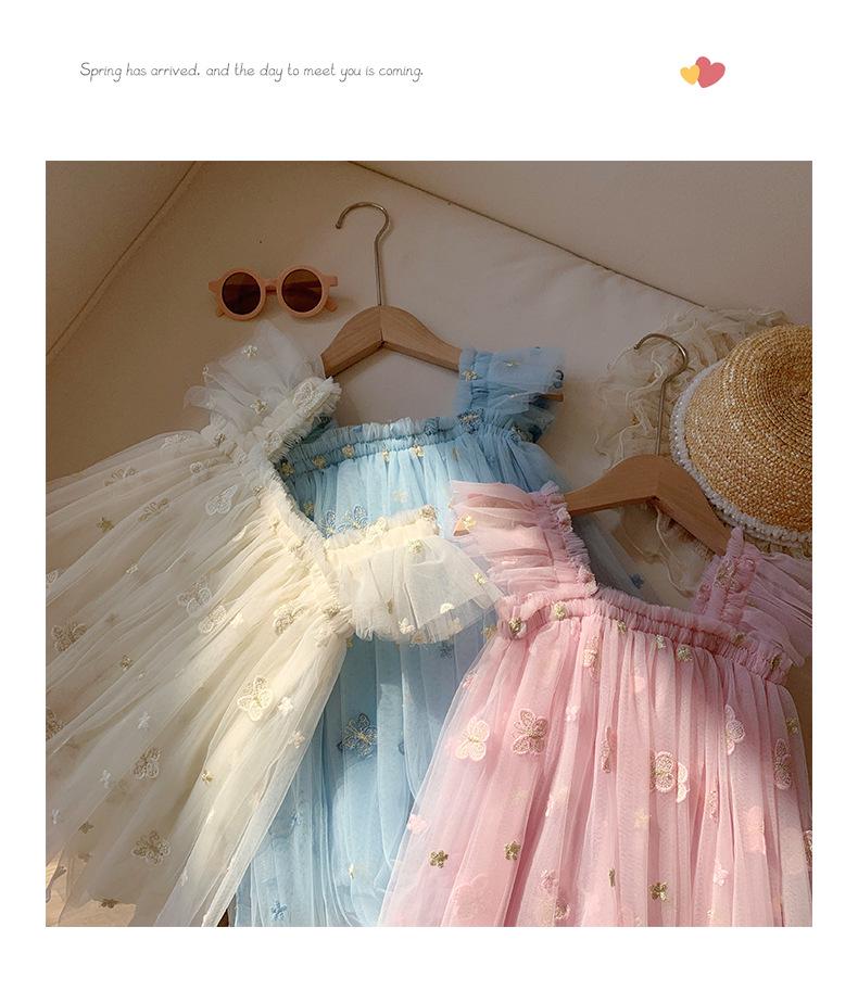 Butterfly Embroidered Mesh Dress: Summer 2025 Baby Girl Princess Puff Sleeve Skirt
