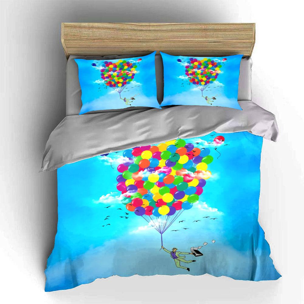 Colorful Balloon Adventure Set Soft Comfortable Duvet Cover Bedding Set Included 1*Duvet Cover & 2*Pillowcases, Gift