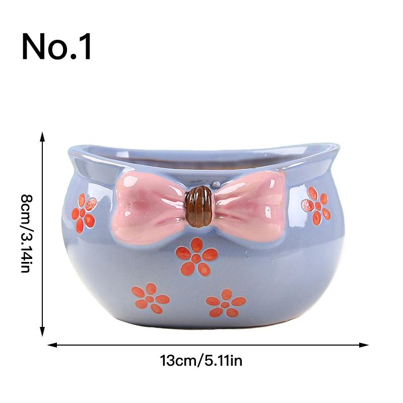 Niedlicher Blumentopf mit Schleife, Sukkulententopf, Keramik-Pflanzgefäß, Heimdekoration, Desktop-Ornamente, Bonsai-Blumentopf, Gartendekoration