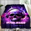 1PC Custom Name Skull Headphones Artwork outdooor Flannel blankets Patterns Throw Blanket All-Season Soft Gift for Couch, Bed, Camping gifts