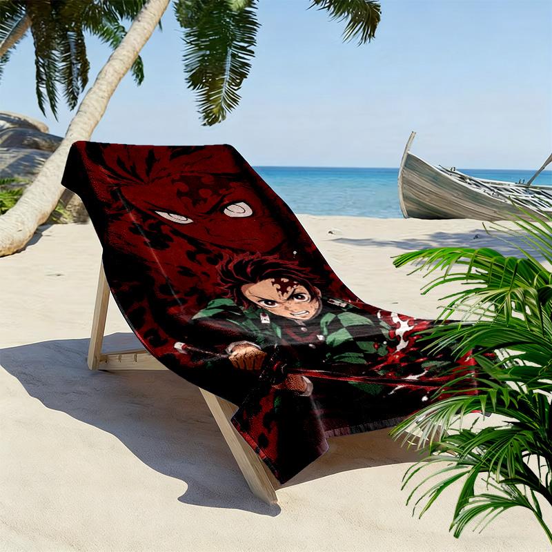 Demon Slayer Character Print Beach Towel, Large Soft Quick Dry Towel for Beach Camping Swimming