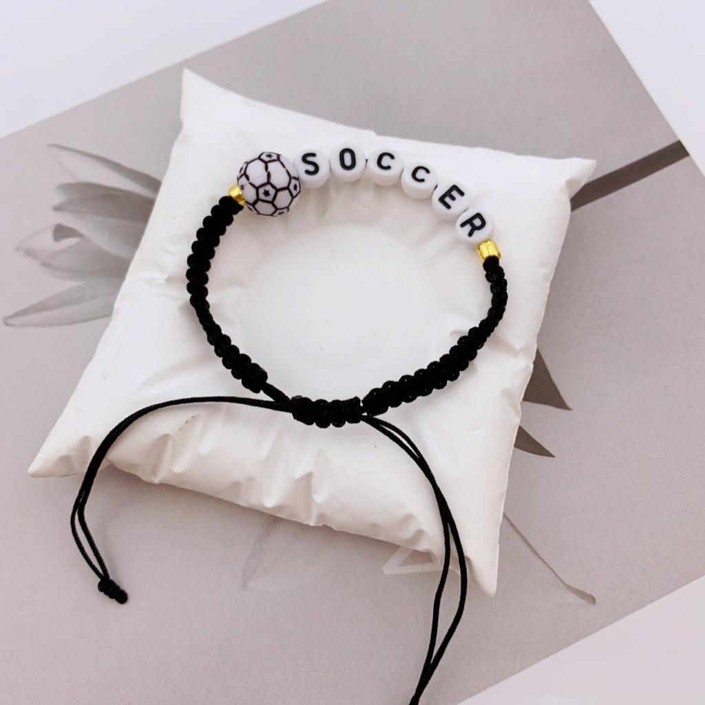 Pulsera de Cuentas Deportivas Hecha a Mano Única para Adolescentes - Voleibol, Baloncesto, Fútbol, Béisbol y Tenis Pulsera de Nudo de Cordón