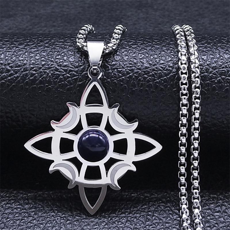 Celtic Knot Triple Moon Muse Necklace Stainless Steel Natural Stone Witch Amulet Necklace Jewelry