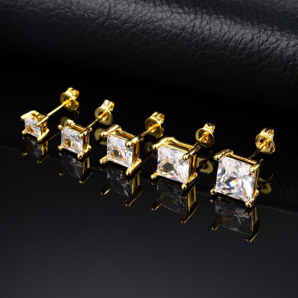 Vnox Square Cubic Zirconia Stud Earrings, 4-8mm Copper Material Earrings for Women Men, Gold Silver Color Post Ear Accessories