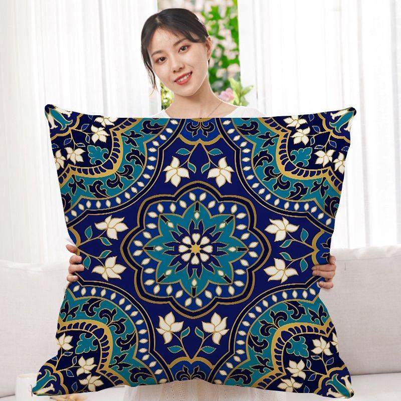 Double-Sided Bohemian Print Ethnic Style Pillow Cover Sofa Living Room Cushion Cover Geometric Pillow Square Pillowcase