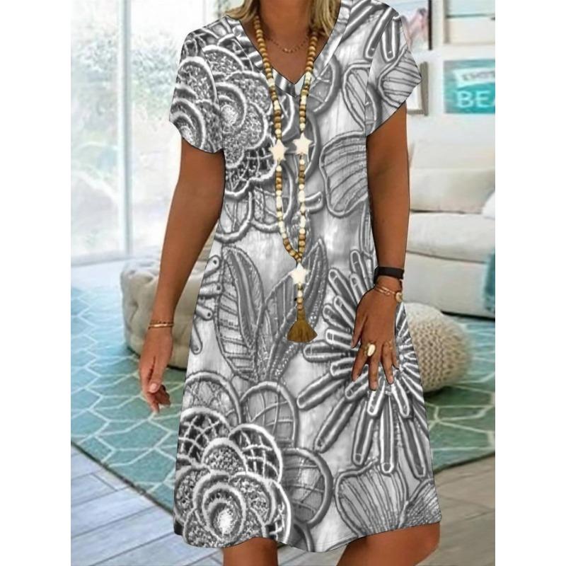 

Модное и повседневное женское платье с коротким рукавом и цветочным принтом для весны и лета, с V-образным вырезом S