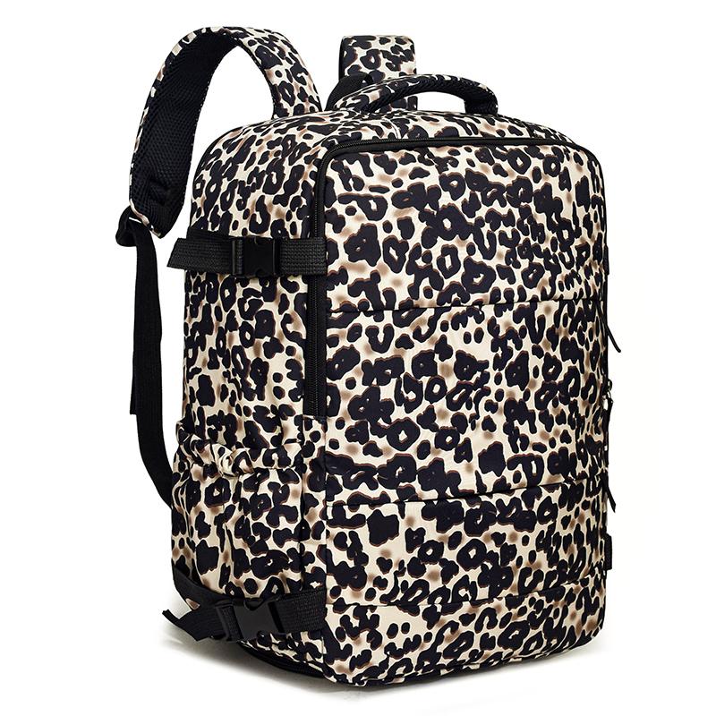 Rucksack mit Leopardenmuster, mehreren Taschen und verstellbaren Trägern