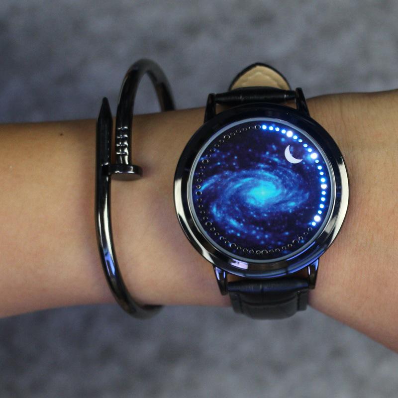 Montre à écran tactile créative hommes femmes LED montres étanches décontracté en cuir sport montres-bracelets cadeau de noël