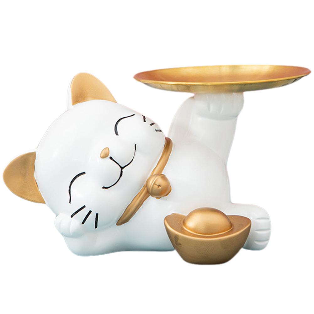 Resin Cat Statue Desk Keys Holder Tray Living Room Decor Sculpture Storage Key Holder Office Desk Decoration for Entryway Table