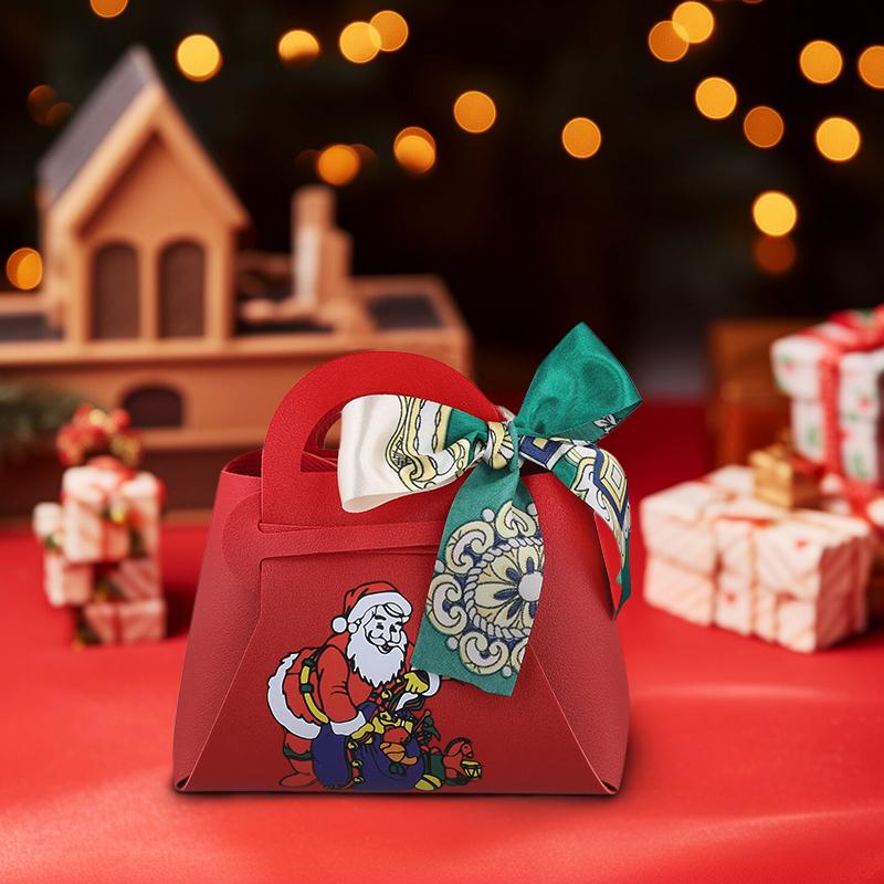 1PC Xmas Party Decor Hand Gift Bag Christmas Candy Boxes Santa Claus Print PU Leather Candy Box