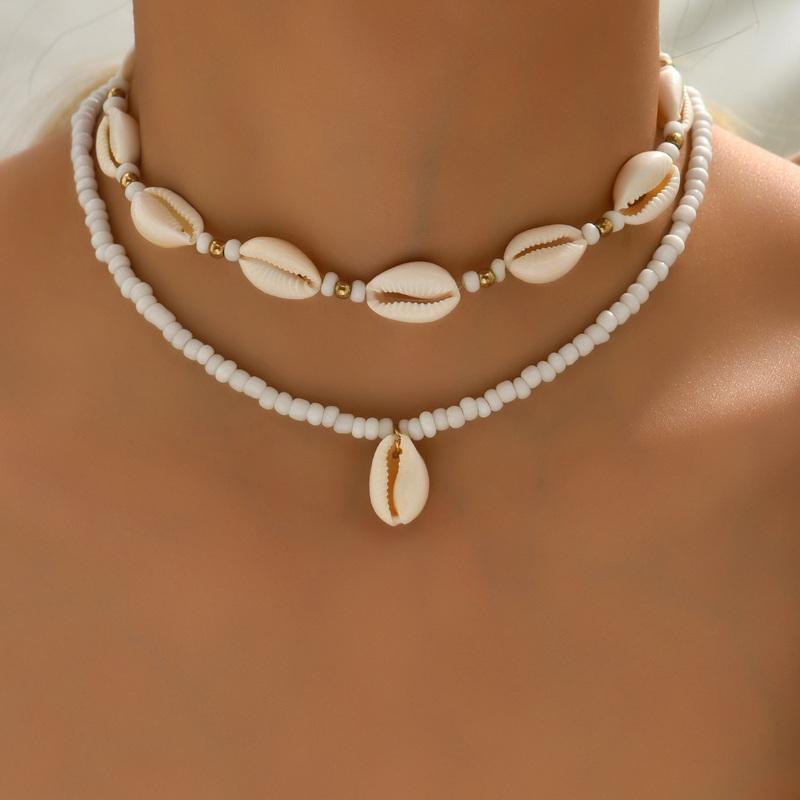 Double Layer Beach Seashell Choker Necklaces Bohemian Natural Shell Short Collar For Women Rope Chain Choker Accessories