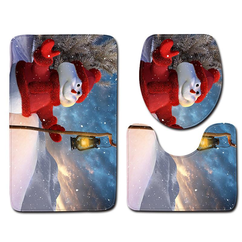 3D Schneemann Badezimmer Toilette Dreiteiliger Bodenmatten Türvorleger Badezimmerteppich