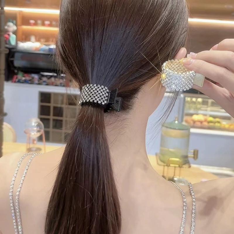 Luxury Fashion Pearl Rhinestone Metal Hair Clip Women Girls Mini High Ponytail Holder Crystal Hair Claws Elegant Party Headdress