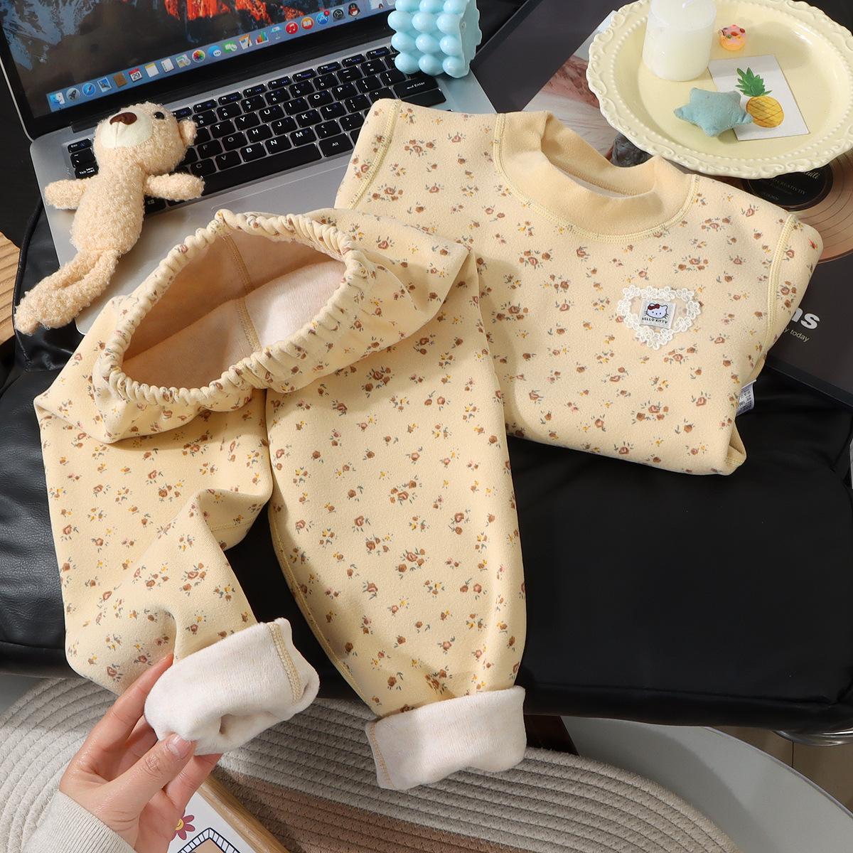 

QiQi Kids Warm Wool-Silk Thermal Set: 500g Boneless, Thickened, Autumn & Winter Pajamas 80# (Height 65-75cm)