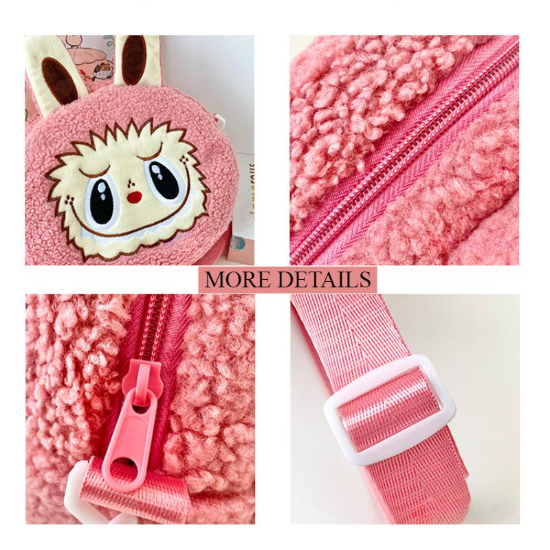 2025 New Popular Bubble Mart Oblique Span Bag Large Capacity Soft Touch Short Plush Children Shoulder Bags Ugly Cute Cartoon Kid Storage Crossbody Bag