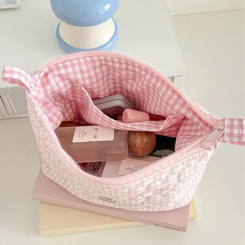 Cute Girls Quilted Cotton Crossbody Bag Outdoor Portable Student Ladies Storage Handbags Bow Lace Plaid Women Shoulder Bags