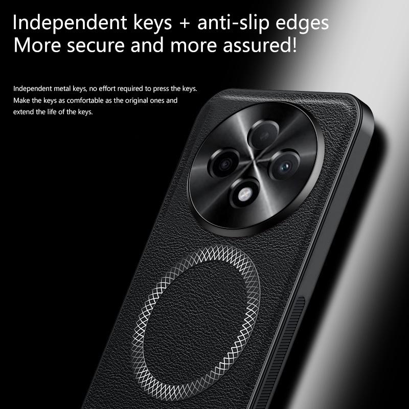 Pro pouzdro Oppo Reno 12F 5G Magnetické Elegantní Kožené Odolné proti opotřebení Objektiv Plně kryté Protiskluzový úchop Kryt okraje Skořepina