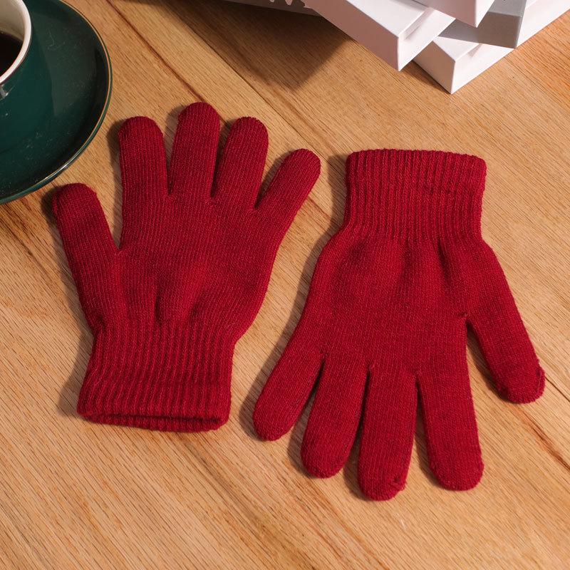 Autumn/Winter Solid Color Thick Wool Knit Gloves - Warm Full Finger Adult Design