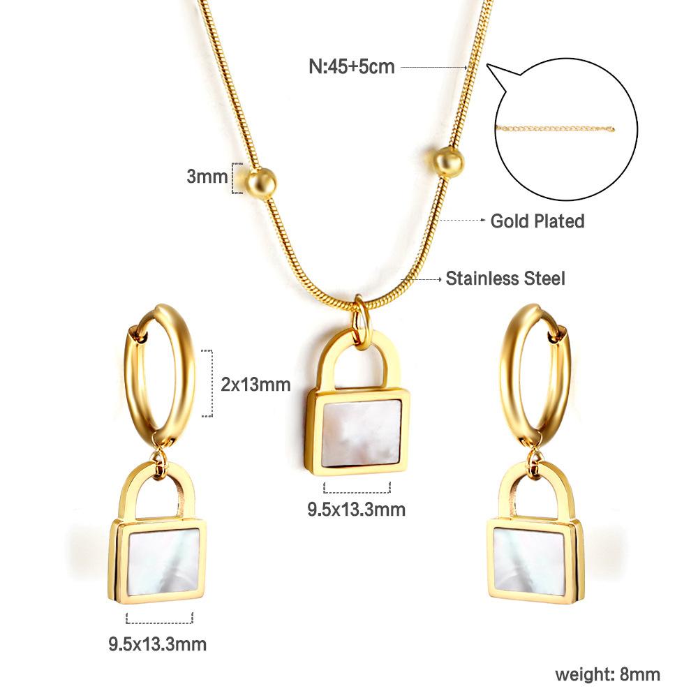 Stainless steel jewelry set niche design square white shell butterfly earrings necklace two-piece set