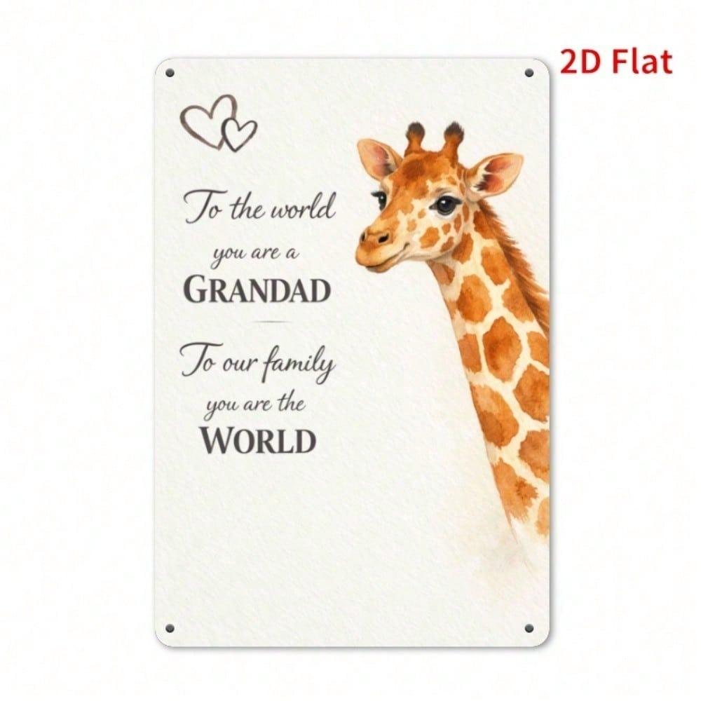 Vintage You Are The World Grandpa Metal Wall Plaque Bilingual Grandparent Art Sign 2D Flat Decor 7.87x11.8in