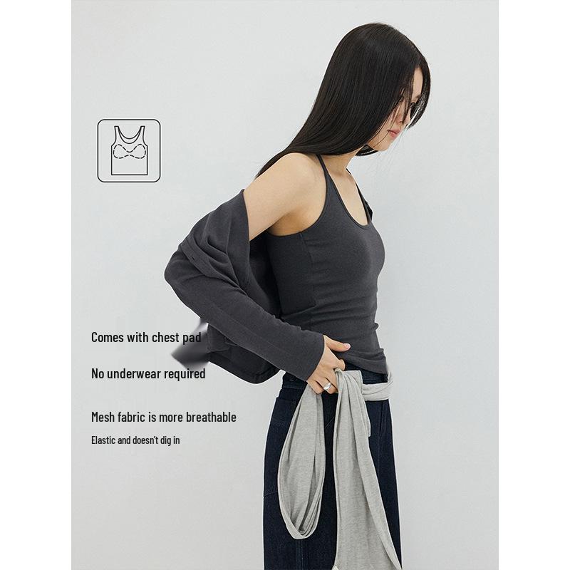 Spring 2026 Shi Jian Slimming Knit Halter Cardigan & Vest Set One Size темно-серого