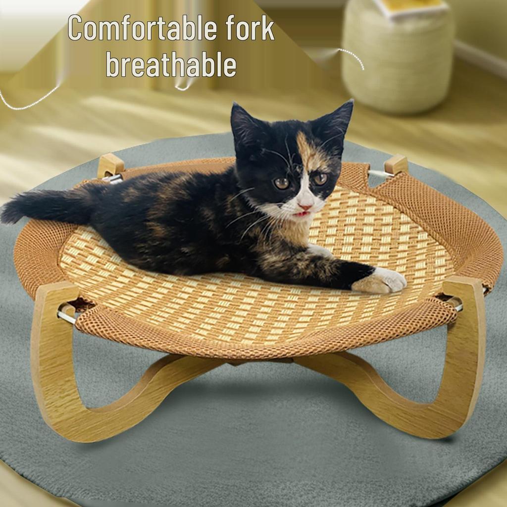 Four-Season Rattan Folding Cat Hammock: Removable, Washable, Small Pet Bed