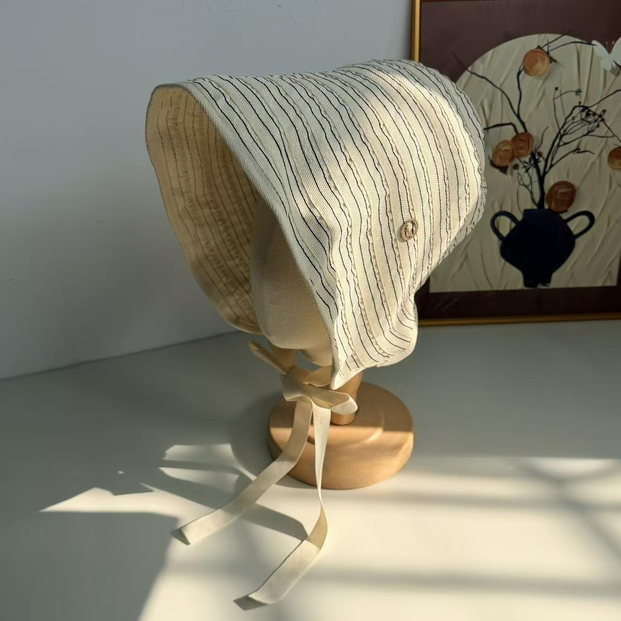 

Summer Striped Back Opening Bow Big Brimmed Fisherman Hat For Women, Fashionable French Sunshade And Sun Protection Bucket Hat бежевый