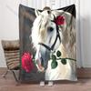 Horse holding a red rose Print Blanket Warm Soft for Sofa Bed Home Travel Camping Blanket All Seasons Luxury Gifts