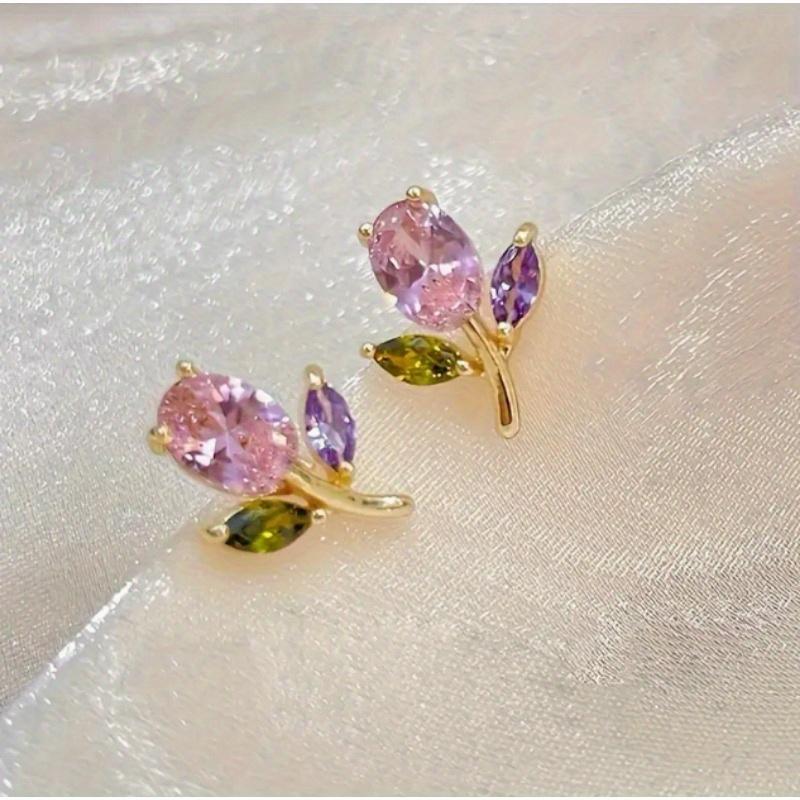 Süße Vielseitige Tulpenform Bunte Zirkon Ohrstecker Für Frauen Schlicht Personalisierter Partyschmuck Alltagskleidung Nischengeschenke