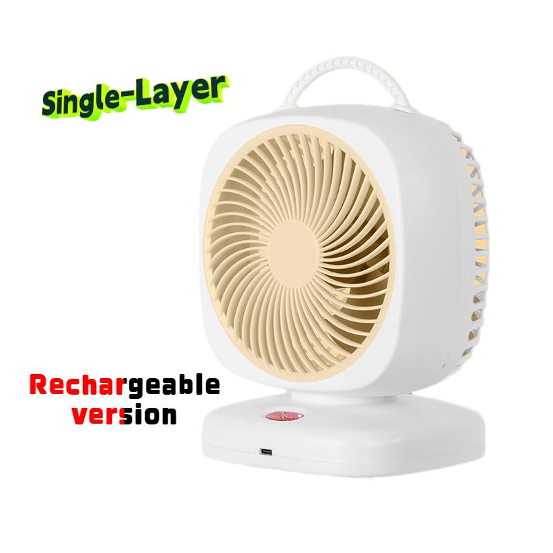 Neuer tragbarer kleiner Ventilator, doppelköpfiger, rotierender elektrischer Tischventilator, doppelschichtiger Umwälzventilator für den Haushalt