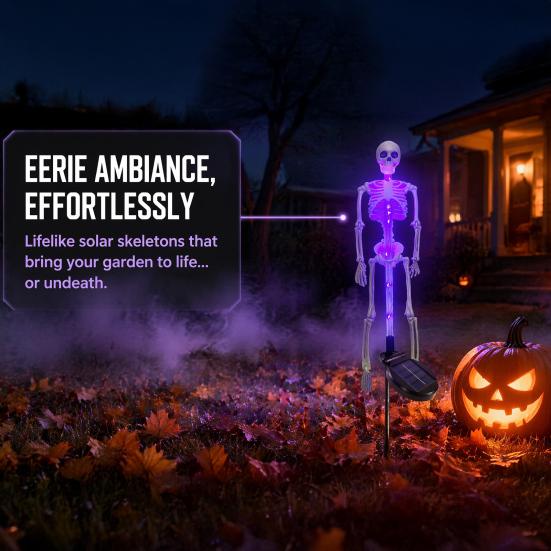 Halloween Party Decoration 3D Skeleton Solar Garden Lamp, Spooky Human Pathway Outdoor Decorations Lights, Waterproof Resin Stake Lights for Yard Lawn