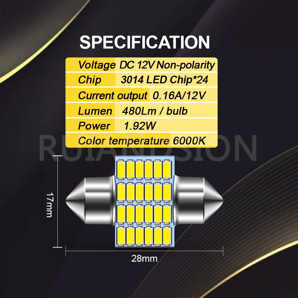 Ruiandsion T10 x 28mm Car Room Lamp T10 x 28mm