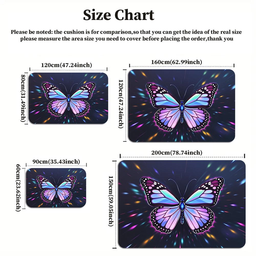 Glow Butterfly Floral Area Rug,Non-Slip Soft Carpet for Living Room Bedroom,Cute Cartoon Decorative Floor Mat for Kids Room