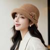 Autumn and Winter New Wool Basin Hat Femininity Elegant and Versatile, Small Face Thickened Warm Woolen Bucket Hat Spot
