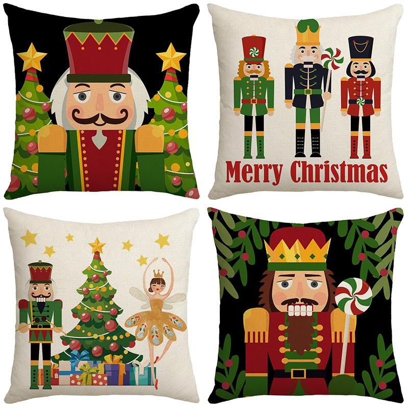 New Christmas Nutcracker Pillow Linen Print Reversible Living Room Sofa Bedroom Cushion Cushion Cover