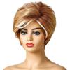 Ladies Short Brown Blonde Synthetic Wig Hairstyle Curly Wig With Bang For Women Daily Use Heat Resistant Fiber