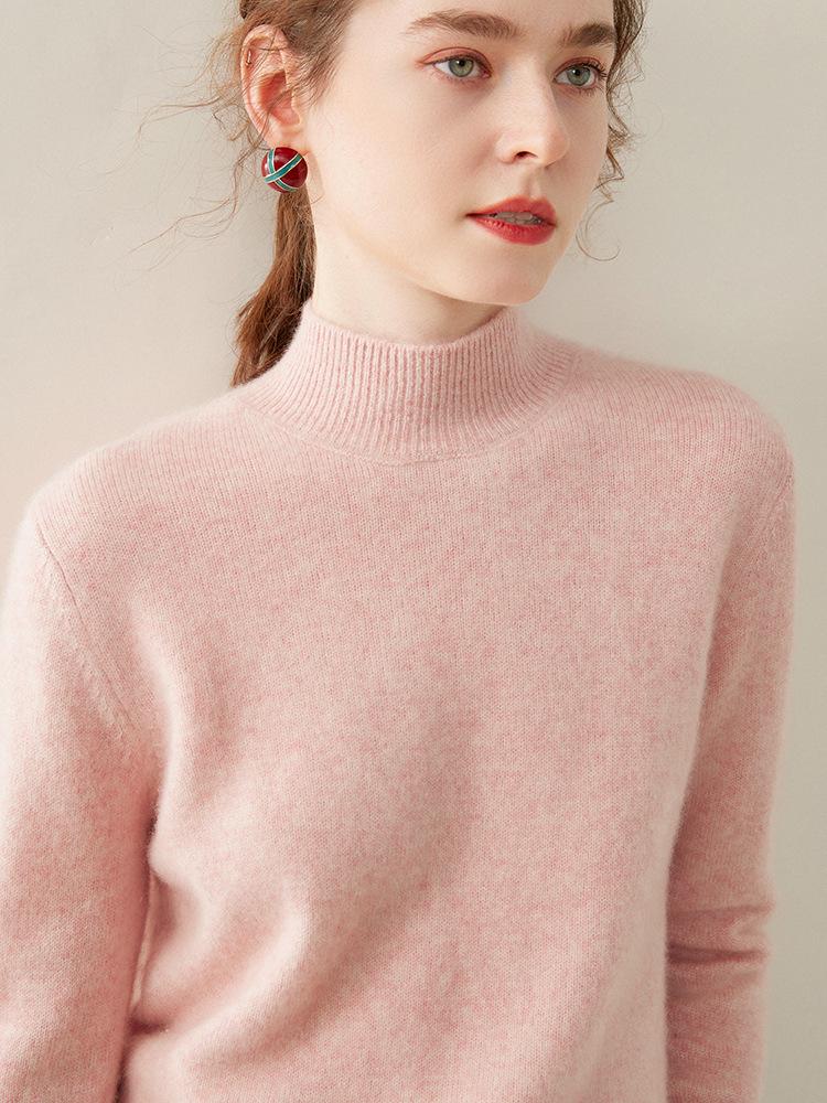 Women's Slimming Cashmere Sweater: Autumn/Winter Loose Knit Base Layer with Half-High Neck
