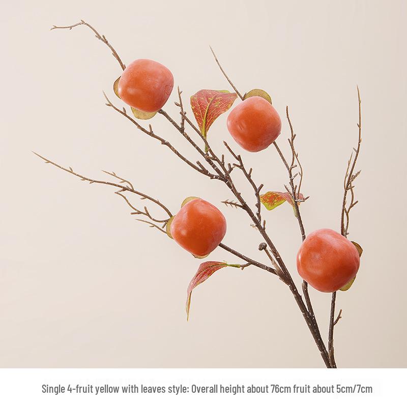7-Head Persimmon Branch Ikebana Ornament: Artificial Ruyi Persimmon for Living Room or Dried Flower Display