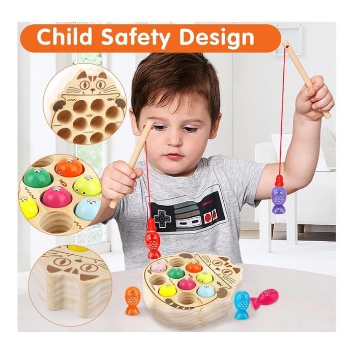 Jouet en Bois - Non spécifié - Jeu de Pêche Magnétique - 10 Poissons - 2 Canes à Pêche - Mixte 2 Ans